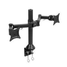 Mount-It! Dual Monitor Mount | Double Monitor Desk Stand | Fits 2 Computer Screens 19 20 21 22 23 24 27 Inches | C-Clamp and Grommet Base | Heavy Duty Full Motion Arms | VESA 75 100 Compatible